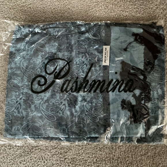 Pashmina Accessories - 100% Pashmina Scarf Wrap Two-Toned Blue Paisley With Tassels